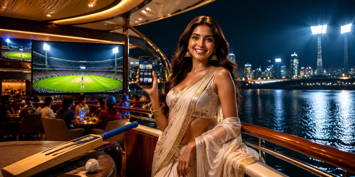 Indian female player engaged in cricket betting experience on mobile phone