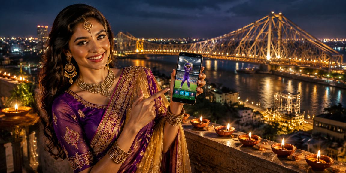 Diwali night scene in Kolkata with cricket betting theme